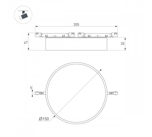 Трековый магнитный светильник Arlight MAG-MICROCOSM-RONDO-R150-15W Day4000 (WH, 90 deg, 24V) (IP20 Металл) 051825