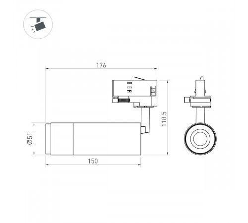 Трековый трехфазный светильник Arlight LGD-GESTIA-TRACK-4TR-R51-10W Day4000 (BK-NI, 25-50 deg, 230V) (IP20 Металл) 059384