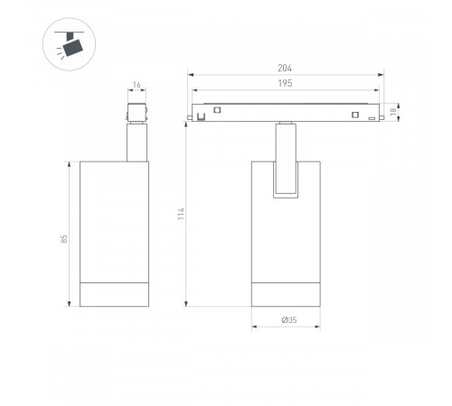 Трековый магнитный светильник Arlight MAG-ORIENT-SPOT-R35-6W Day4000-MIX (Черный, 24 deg, 48V, DALI) (IP20 Металл) 041880(1)