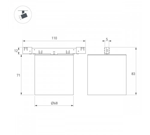 Трековый магнитный светильник Arlight MAG-MICROCOSM-POINT-R68-7W Day4000 (GD, 36 deg, 24V) (IP20 Металл) 051829