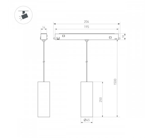 Трековый магнитный светильник Arlight MAG-ORIENT-SPOT-HANG-R45-12W Warm3000 (Черный, 24 deg, 48V, DALI) (IP20 Металл) 035714(1)