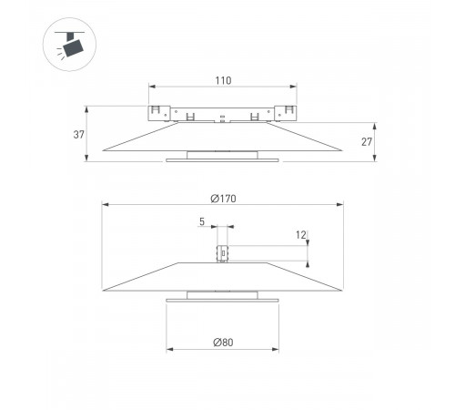 Трековый магнитный светильник Arlight MAG-MICROCOSM-VINYL-R170-7W Warm3000 (WH, 150 deg, 24V) (IP20 Металл) 051834
