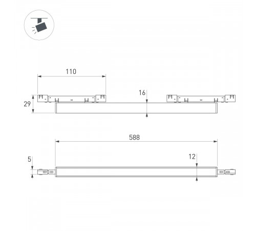 Трековый магнитный светильник Arlight MAG-MICROCOSM-FLAT-L588-20W Warm3000 (BK, 100 deg, 24V) (IP20 Металл) 051774