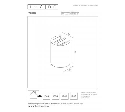 Уличный настенный светильник светильник Lucide York 33811/04/97