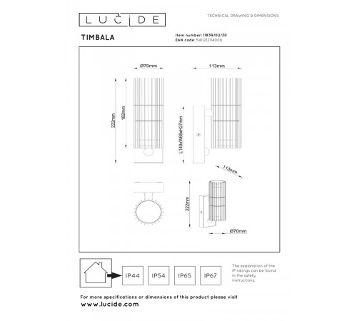 Уличный настенный светильник Lucide Timbala 11839/02/30
