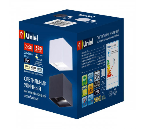 Уличный настенный светильник Uniel ULU-S55B-2x3W/3000K+4000K+6000K IP65 BLACK UL-00010853 Уличный настенный светильник Uniel ULU-S55B-2x3W/3000K+4000K+6000K IP65 BLACK UL-00010853
