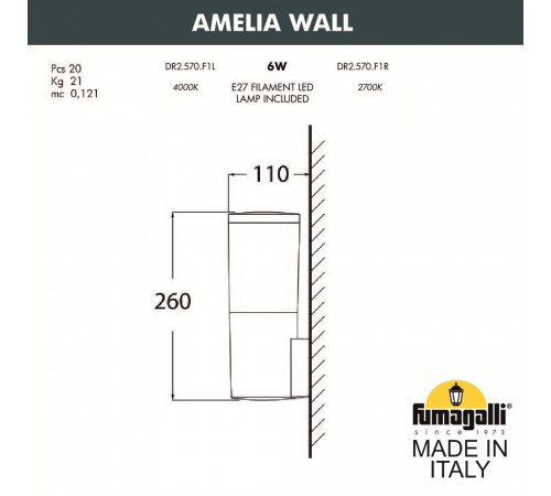 Уличный настенный светильник Fumagalli AMELIA WALL DR2.570.000.WYE27