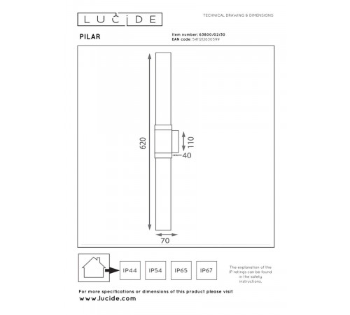 Уличный настенный светильник Lucide Pilar 63800/02/30
