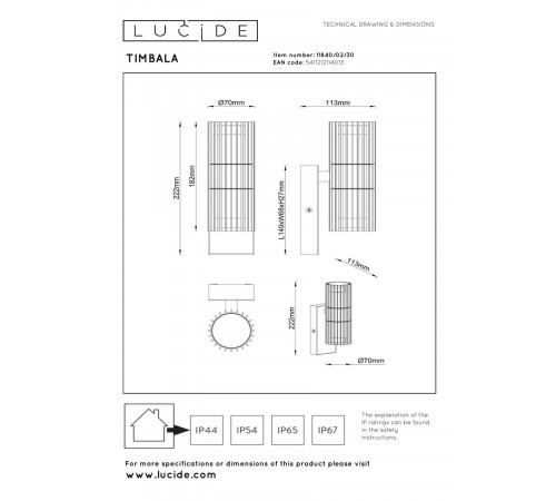 Уличный настенный светильник Lucide Timbala 11840/02/30