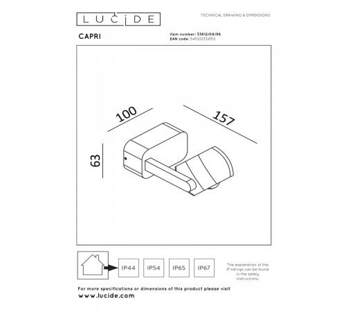 Уличный настенный светильник Lucide Capri 33812/08/96