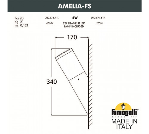 Уличный настенный светильник Fumagalli AMELIA-FS DR2.571.000.AYE27