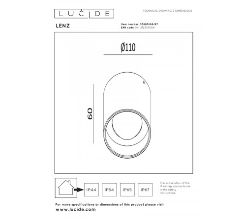 Уличный потолочный светильник Lucide Lenz 33805/08/97
