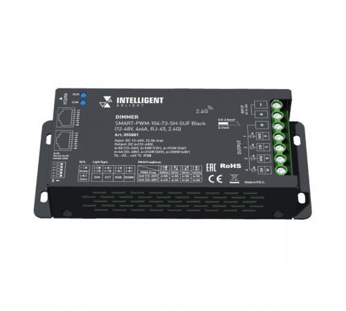 Диммер Arlight SMART-PWM-104-73-SH-SUF Black (12-48V, 4x6A, RJ-45, 2.4G) (IARL, IP20 Металл) 055881