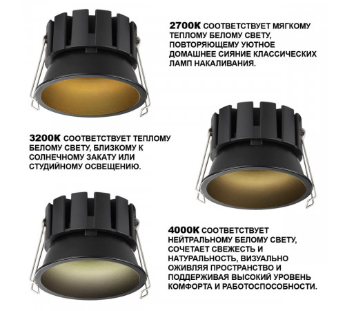 Встраиваемый светильник с переключателем цветовой температуры и угла рассеивания Novotech Wir Solis 359858