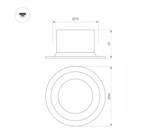 Встраиваемый светильник Arlight MS-DROP-BUILT-EMERGENCY-3H-R84-8W Warm3000 (BK, 85 deg, 230V) (IP54 Металл) 056677