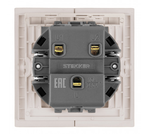 Выключатель 2-клавишный (механизм) Stekker Мия 250В 10А RSW10-3104-08 пудровый жемчуг 50473