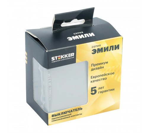 Выключатель 1-клавишный (механизм) СЗК Stekker Эмили 250В 10АRSW10-5103-10ZK платиново-серый soft touch 50238