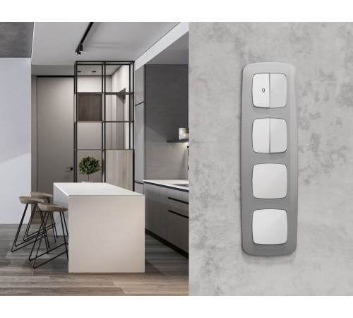 Комплект механизма 2-клавишного перекрестного выключателя Ambrella Volt 10A-250V OMEGA MO123030 Белый матовый QUANT (OP1230, VM125)