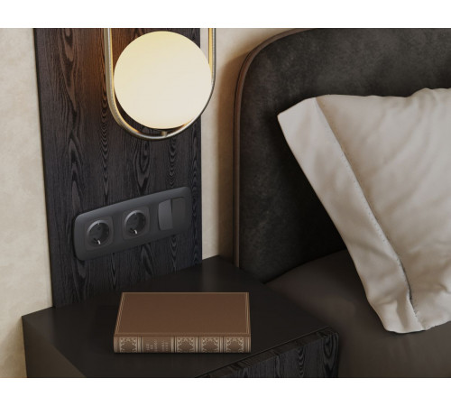 Комплект механизма 2-клавишного перекрестного выключателя Ambrella Volt 10A-250V OMEGA MO903030 Графит soft touch QUANT (OP9030, VM125)