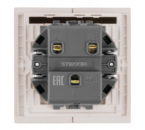 Выключатель 2-клавишный c индикатором (механизм) Stekker Мия 250В 10А RSW10-3102-10 пудровый жемчуг 50476