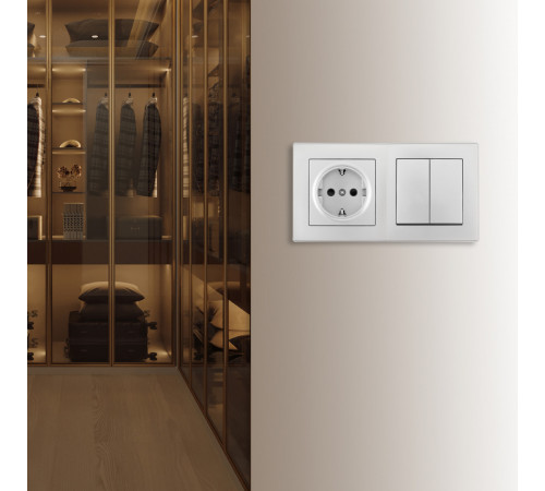 Выключатель двухклавишный с розеткой Arte Milano SET06-2-30-2-40-1 silver