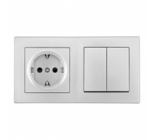 Выключатель двухклавишный с розеткой Arte Milano SET06-2-30-2-40-1 silver