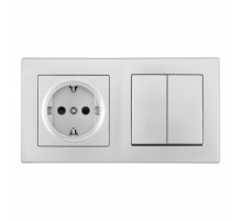 Выключатель двухклавишный с розеткой Arte Milano SET06-2-30-2-40-1 silver