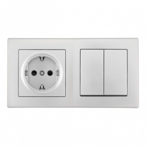 Выключатель двухклавишный с розеткой Arte Milano SET06-2-30-2-40-1 silver