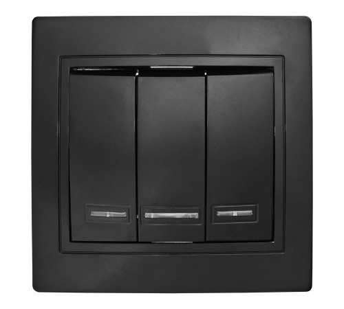 Выключатель 3 кл. с подсветкой скрытой установки 10А 250В IP20, черный (керамика) 