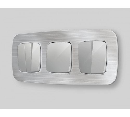 Комплект механизма 2-клавишного перекрестного выключателя Ambrella Volt 10A-250V OMEGA MO403030 Серебро глянец QUANT (OP4030, VM125)