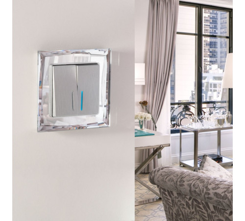 Выключатель двухклавишный с подсветкой Werkel (cеребряный рифленый) W1120109 4690389157615 a050900