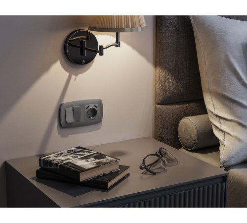 Комплект механизма 2-клавишного перекрестного выключателя Ambrella Volt 10A-250V OMEGA MO653030 Антрацит серый QUANT (OP6530, VM125)