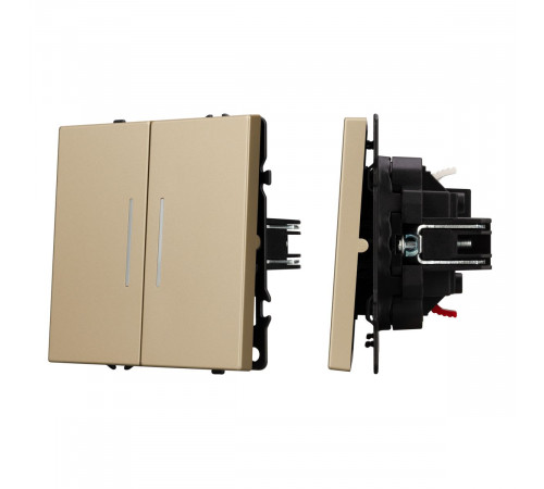 Выключатель звонковый 2 кл подсветка софт-тач золотой песок Arlight SWT-MKR2-SFPL-L-GD (250V, 10A) 061743(2)