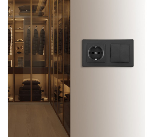 Выключатель двухклавишный с розеткой Arte Milano SET06-2-30-2-40-1 black