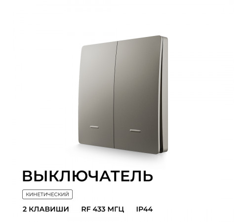 Выключатель кинетический 2кл., IP44, 2,4 ГГц, Smart, сер. Apeyron 04-79