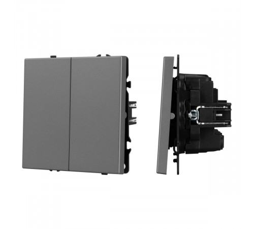 Механизм выключателя двухклавишный перекрёстный Arlight SWT-NOBE-MKX2-SFPL-GR (230V, 10A) (Серый базальт) 061793