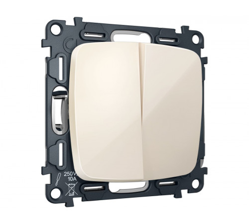 Комплект механизма 2-клавишного перекрестного выключателя Ambrella Volt 10A-250V OMEGA MO303030 Бежевый глянец QUANT (OP3030, VM125)