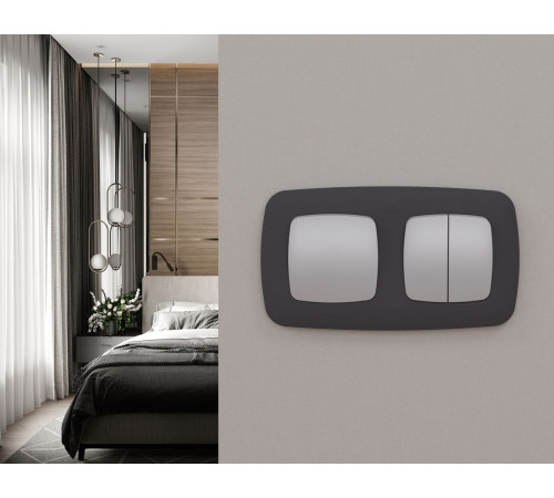 Комплект механизма 2-клавишного перекрестного выключателя Ambrella Volt 10A-250V OMEGA MO503030 Сталь матовый QUANT (OP5030, VM125)