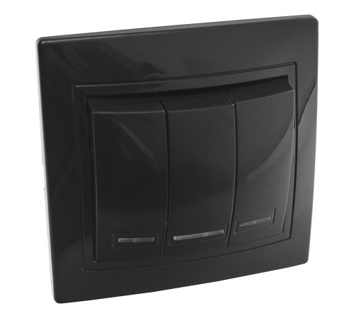 Выключатель 3 кл. с подсветкой скрытой установки 10А 250В IP20, черный (керамика) 