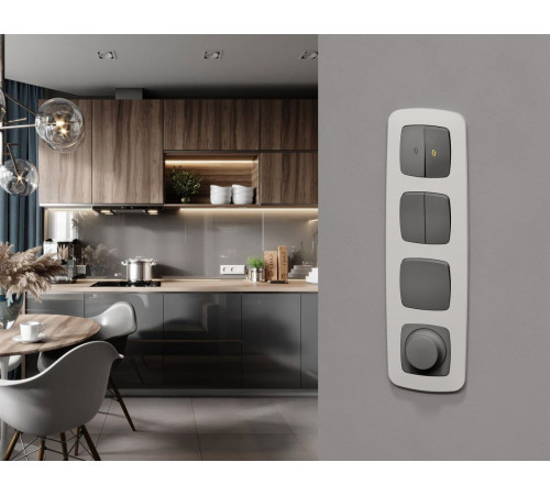 Комплект механизма 2-клавишного перекрестного выключателя Ambrella Volt 10A-250V OMEGA MO653030 Антрацит серый QUANT (OP6530, VM125)