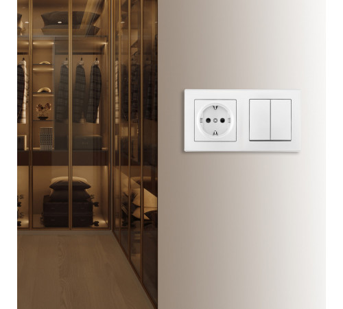 Выключатель двухклавишный с розеткой Arte Milano SET06-2-30-2-40-1 white