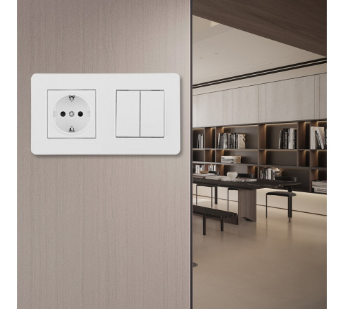 Выключатель двухклавишный с розеткой Arte Milano SET16-2-40-1-30-2 white