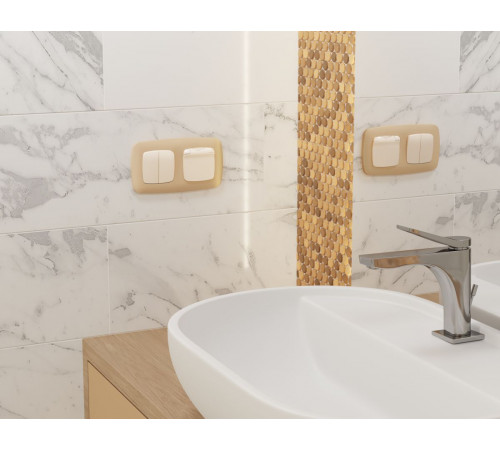 Комплект механизма 2-клавишного перекрестного выключателя Ambrella Volt 10A-250V OMEGA MO303030 Бежевый глянец QUANT (OP3030, VM125)