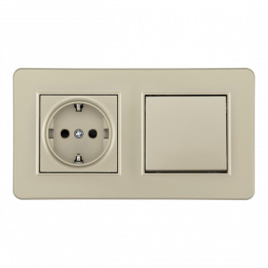 Выключатель одноклавишный с розеткой Arte Milano SET16-2-40-1-30-1 shampan