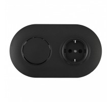 Выключатель круглый одноклавишный с розеткой с/з и шторками Arte Milano SET08-2-40-1-30-1 black