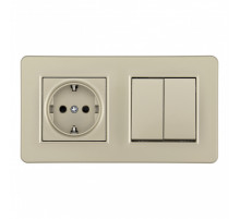 Выключатель двухклавишный с розеткой Arte Milano SET16-2-40-1-30-2 shampan