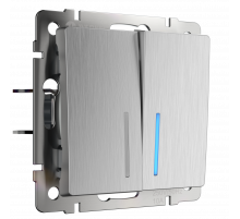 Выключатель двухклавишный с подсветкой Werkel (cеребряный рифленый) W1120109 4690389157615 a050900