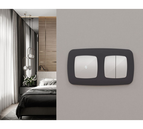 Комплект механизма 2-клавишного перекрестного выключателя Ambrella Volt 10A-250V OMEGA MO403030 Серебро глянец QUANT (OP4030, VM125)