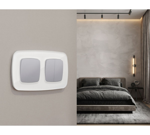 Комплект механизма 2-клавишного перекрестного выключателя Ambrella Volt 10A-250V OMEGA MO503030 Сталь матовый QUANT (OP5030, VM125)