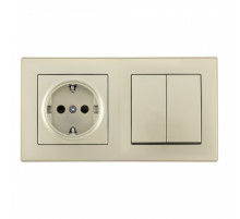 Выключатель двухклавишный с розеткой Arte Milano SET06-2-30-2-40-1 shampan